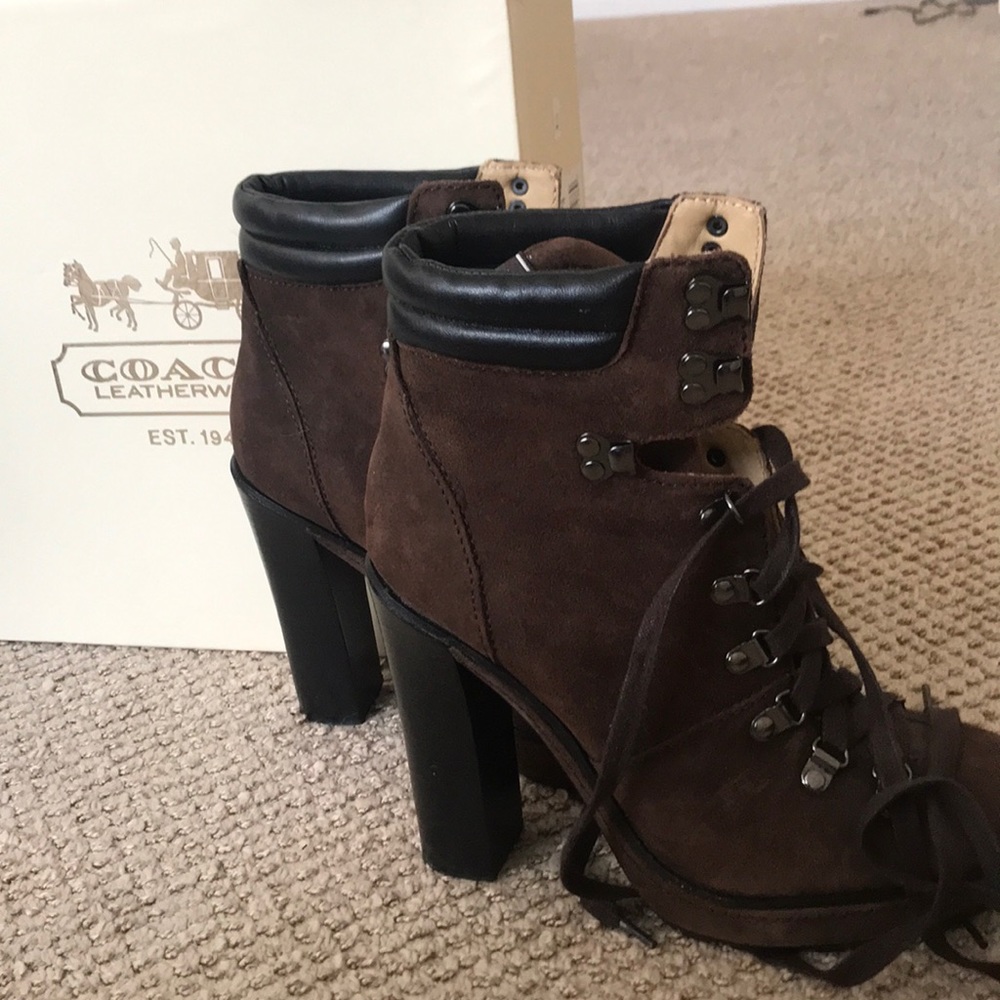 Coach Brown Ankle Boots with Black Accents